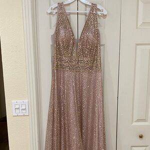 Sparkling Rose Gold V-Neck Prom Dress